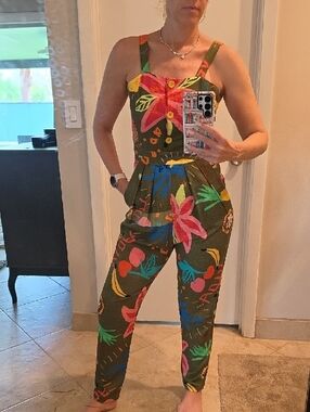 FARM Rio Inspired -Olive Floral & Fruit Print Strappy Jumpsuit